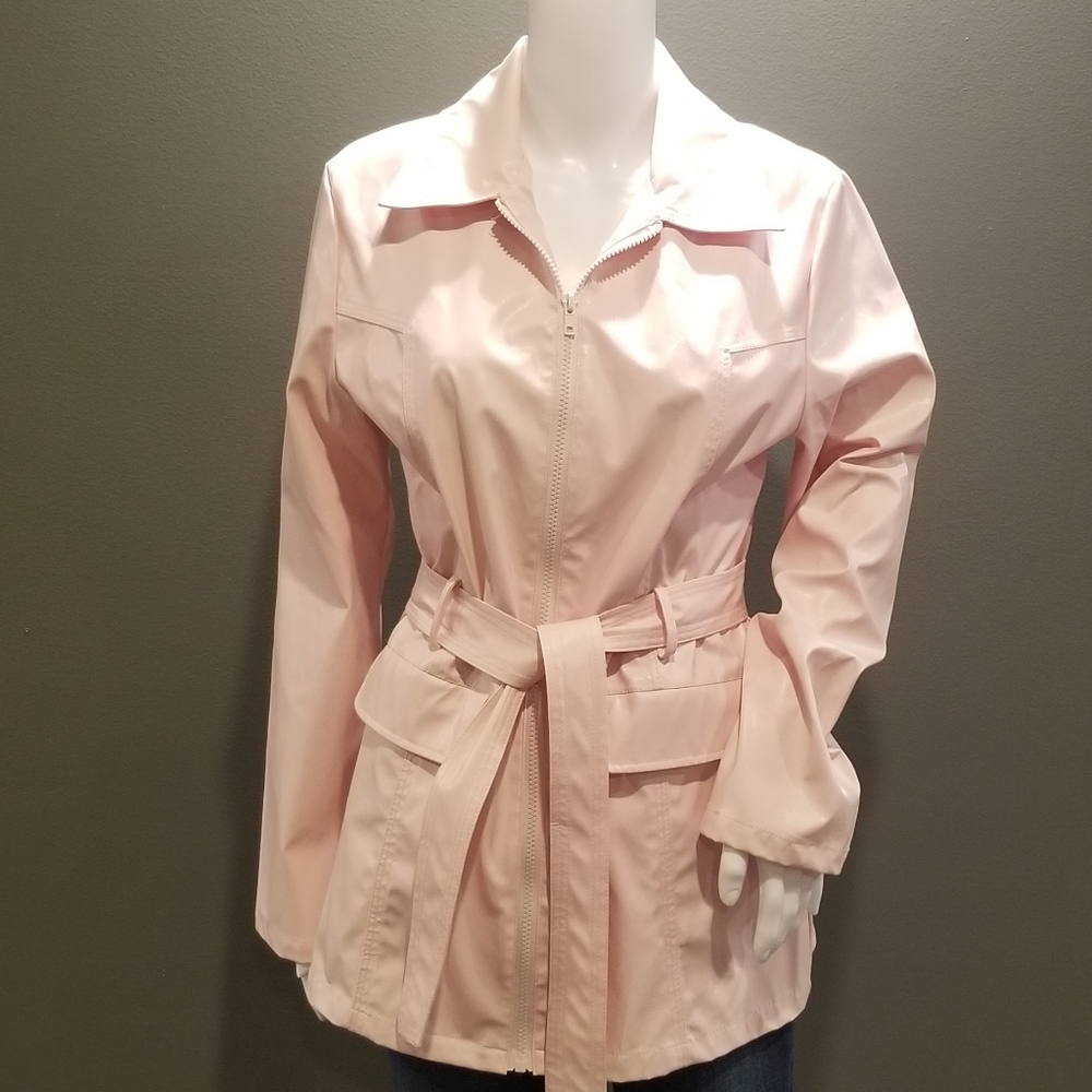 Jennyfer J Pink Vinyl Belted Coat. Size Medium
